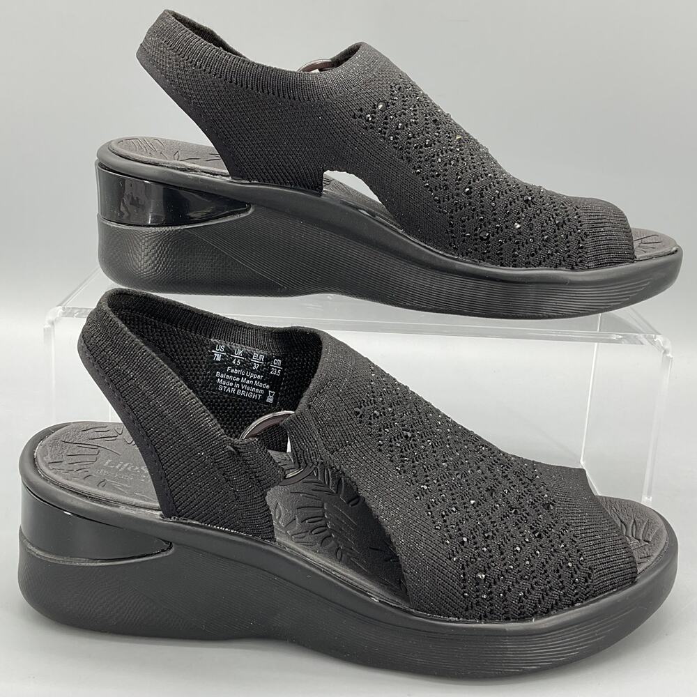 NEW Lifestride Women’s Star Bright Rhinestone Wedges Black Size 7M